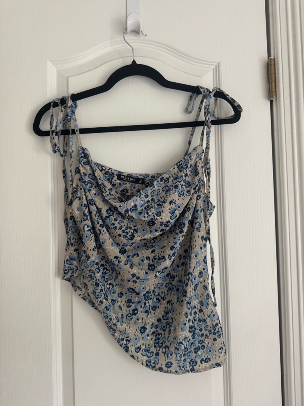 Nasty Gal Blue Floral Cowl Neck assymetrical Tank